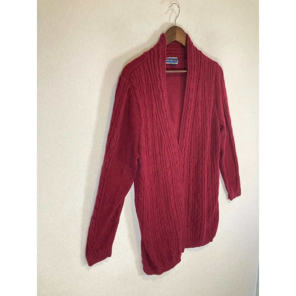 Classic Karen Scott Women XXL Burgundy Cable‎ Knit Shawl Cardigan Sweater